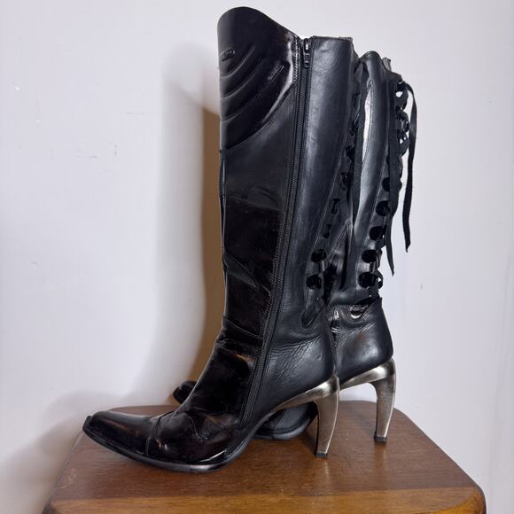 Vintage Y2K New Rock Black Flame Corset Stiletto Knee High Boot Women 39 / 8.5 - Picture 3 of 11